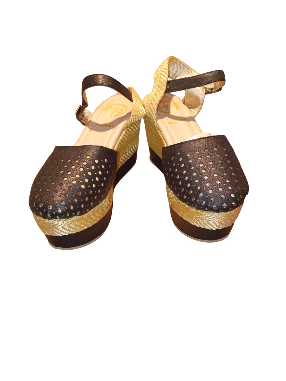 MKS Women’s BLACK & BRONZE Platform Espadrille Sandals NWOT